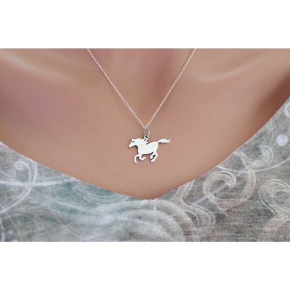 Sterling Silver Horse Charm with Mountains and Bronze Moon Necklace - Picture 4 of 4